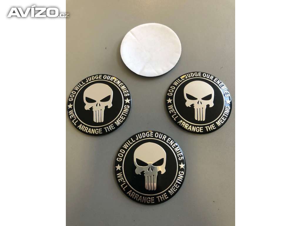 Středové pokličky/samolepky alu kol punisher/nápis