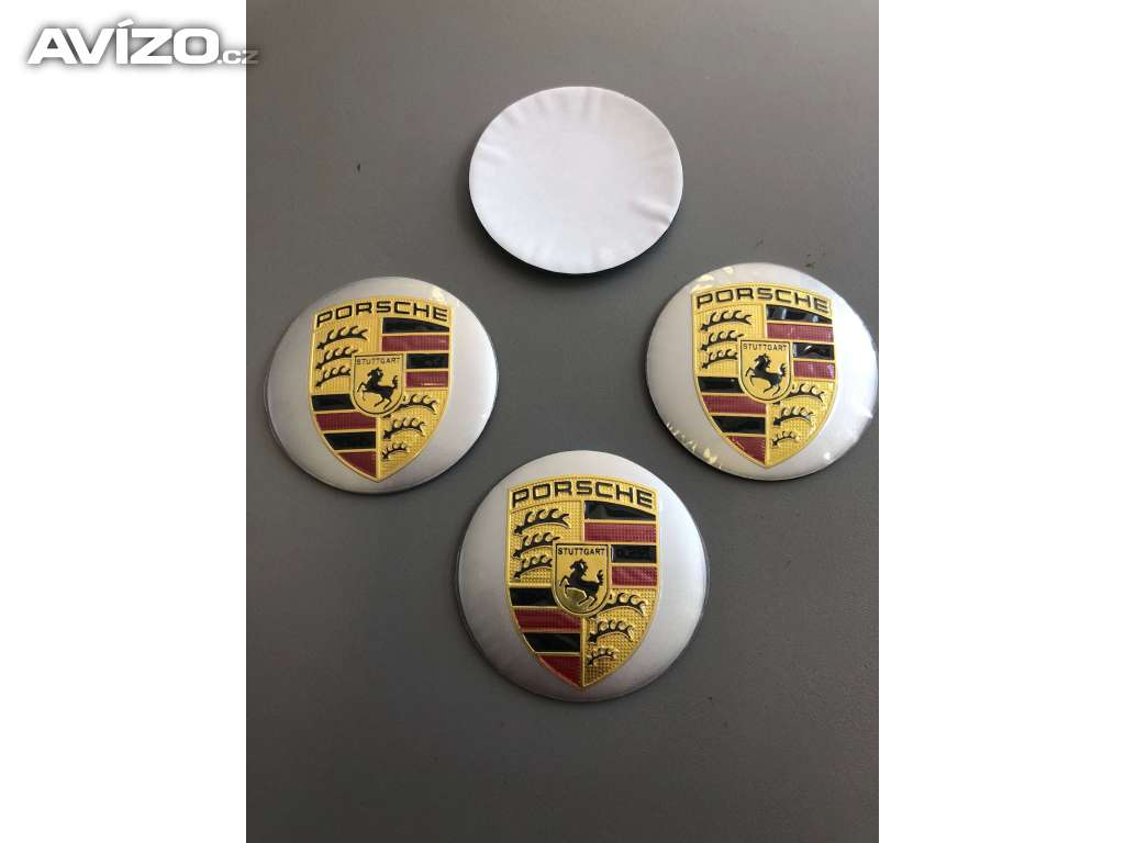 Středové pokličky / samolepky alu kola PORSCHE stříbrný 56 mm