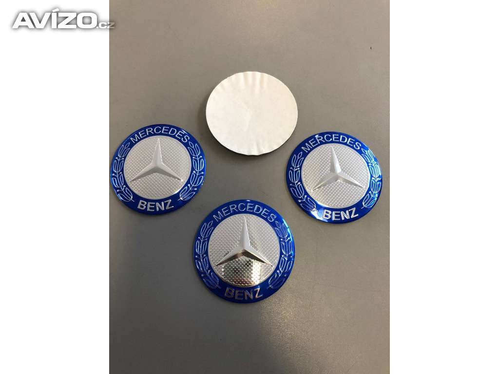 Středové pokličky / samolepky alu kola Mercedes modré 56mm