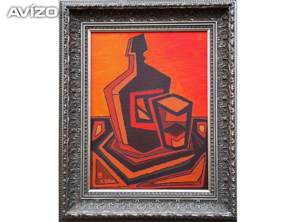 Originální obraz akryl na plátně Zátiší s rumem 54,5 x 44,5cm