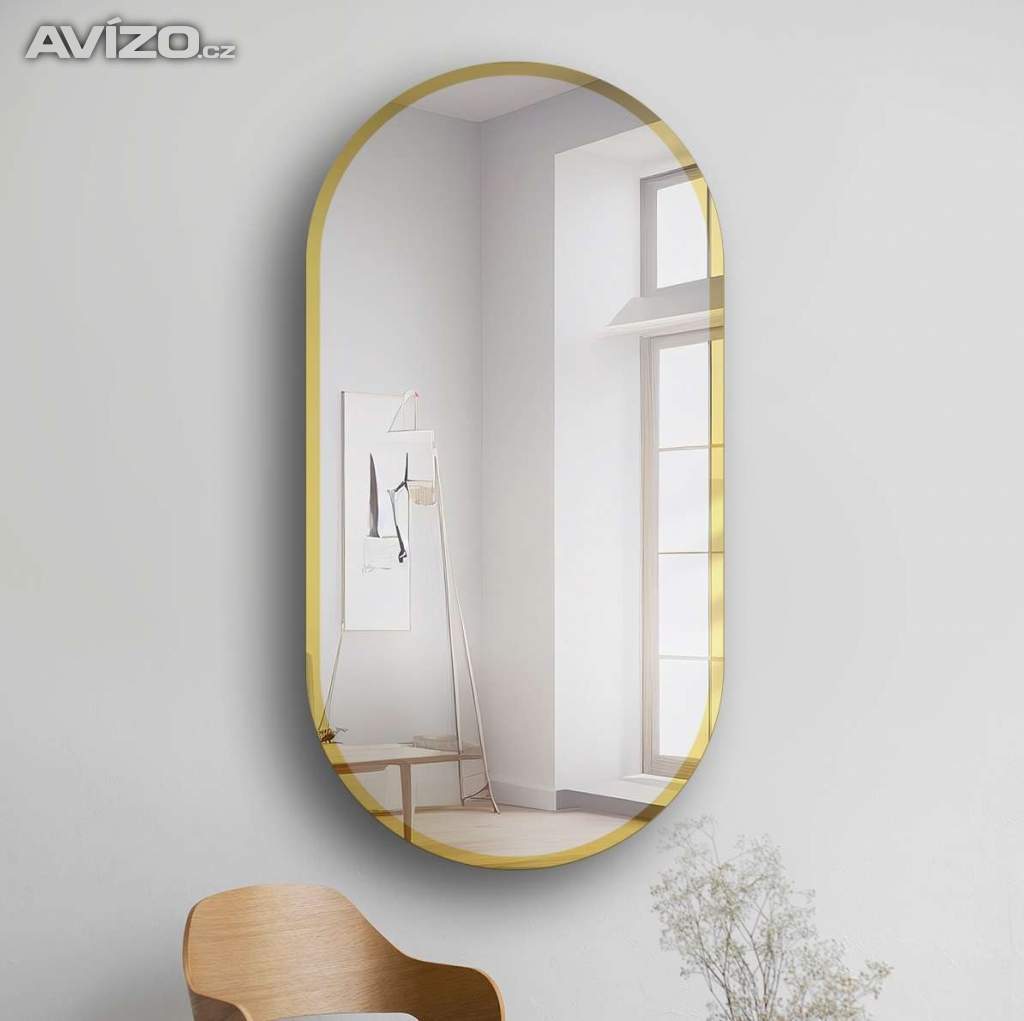 Oválné zrcadlo ve zlatém lesklém rámu - BONITA 50x100 cm