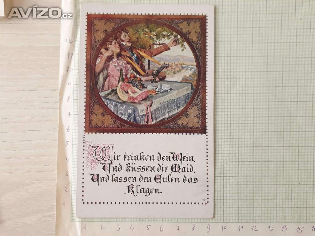 Wir trinken den Wein - malovaná pohlednice, Rakousko