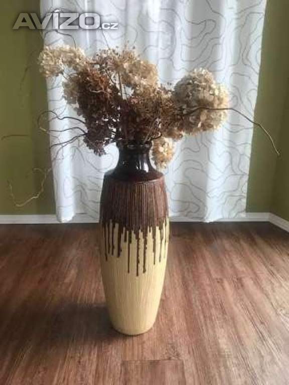 Prodám keramickou vázu, hnědá, glazovaná, výška 63 cm