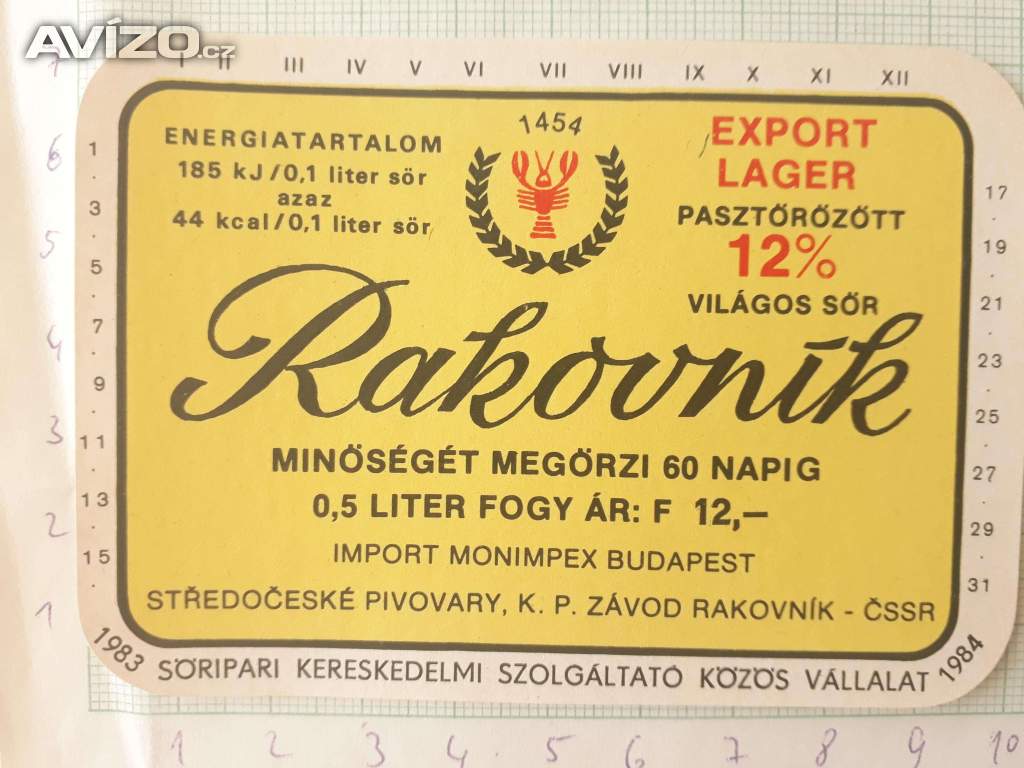  Rakovník 12 - export Maďarsko - pivní etiketa 