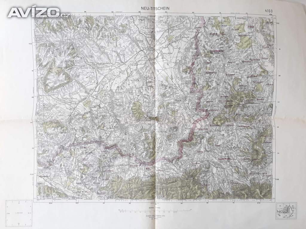  Mapa Nový Jičín (Neu Titschein) - Protektorát, měř. 1:75 000