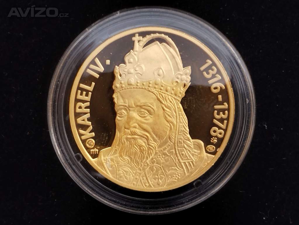 Zlatá medaile Karel IV. 700. výročí narození, PROOF, 15,56g, Au 999,9, náklad pouze 87 ks