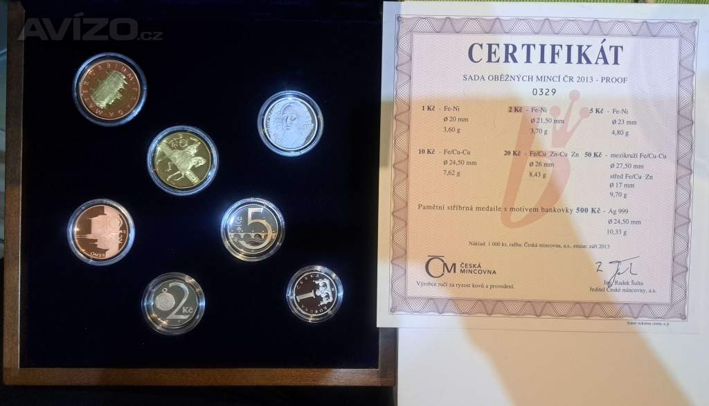 SADA OBĚŽNÝCH MINCÍ ČR 2013 - PROOF (DŘEVĚNÁ ETUE)