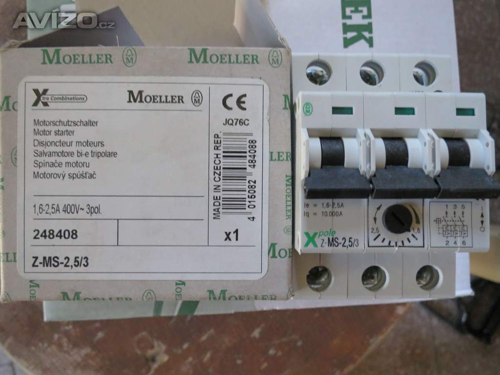 10 kusů Moeller Z-MS-2,5/3 spínač motorů trojpólový.