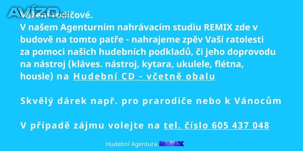 Nahrávání zpěvu a hud. nástrojů Vašich dětí ve Vsetíně