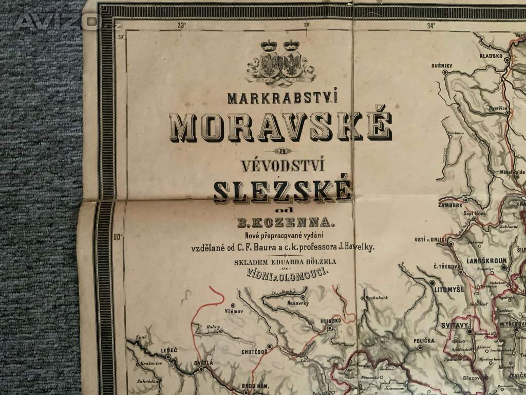 Historická mapa Moravy a Slezska (117 x 150 cm) od B. Kozenna