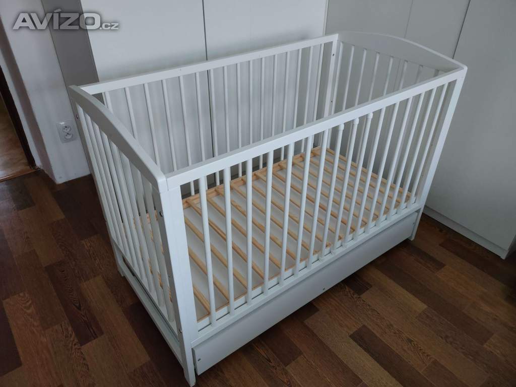 Dětská postýlka, bílá + matrace