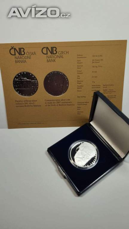 200 Kč Bedřich Smetana PROOF stříbrná Ag mince ČNB