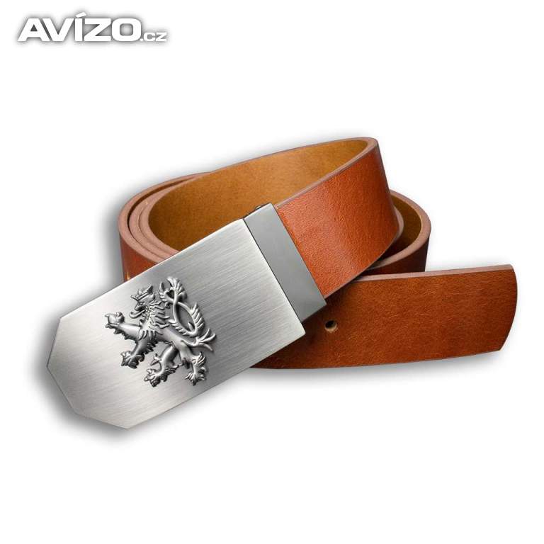 Opasek kožený Český lev 4 cm - hnědý
