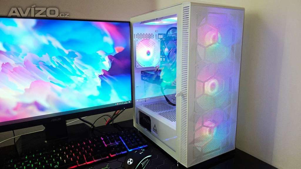 Bílé herní PC Intel Core i5, RX580 8GB, 16GB, SSD 1TB, WIFI+BT, 6xRGB, ZÁRUKA