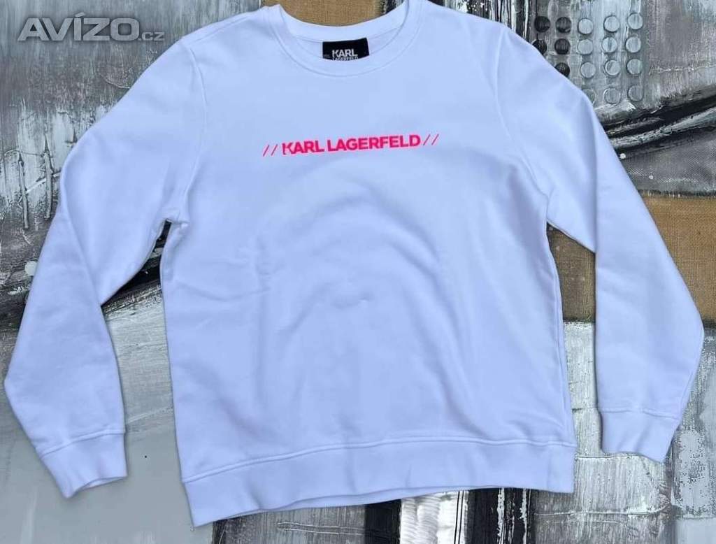 Bílá originál mikina KL s růžovým nápisem
