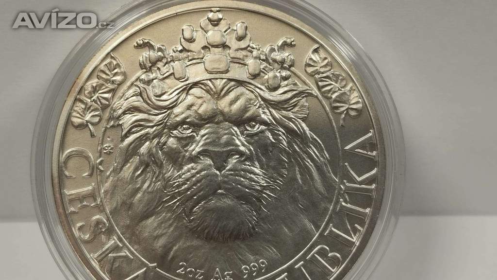 Stříbrná investiční mince 2oz, Český lev 2022, 2 unce