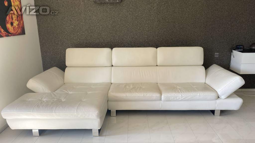 KOŽENÁ LUXUSNÍ BÍLÁ SEDAČKA