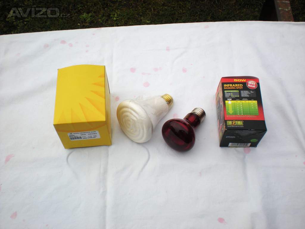 Infražárovka 50W a keramická 100W pro terária, kuřata 