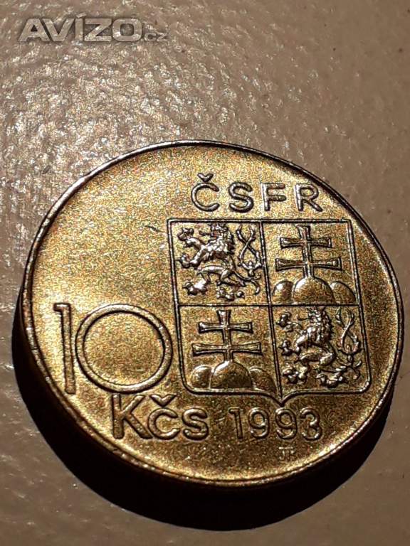 Sleva mince, 10Kčs ČSFR T.G.Masaryk, značená.
