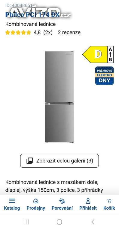 Prodám lednici s mrazákem Philco