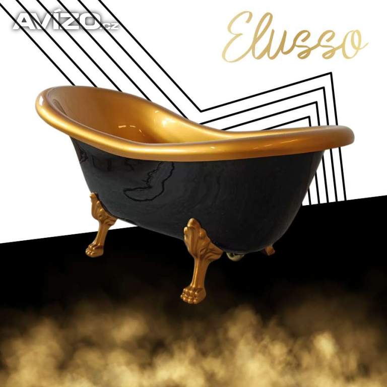 Volně stojící černo-zlatá vana – Elusso LUDWIK RETRO