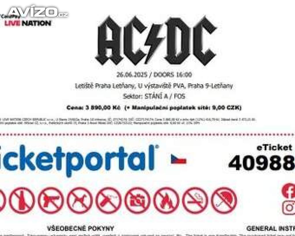 Prodám dvě vstupenky na AC/DC 