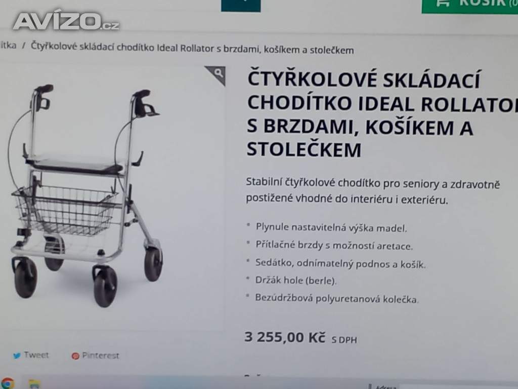 Čtyřkolové, nové chodítko Rollator a 2 ks nové Fr. hole.