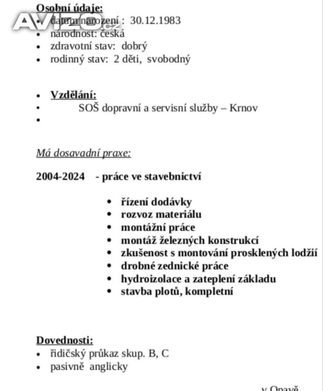 Hledám práci na stavbě nebo řidič B