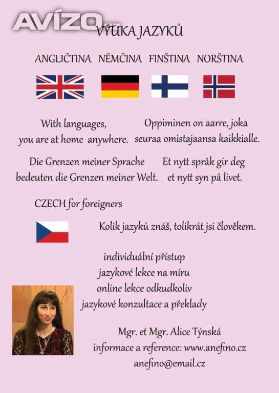 Norština, finština, angličtina, němčina - výuka jazyků