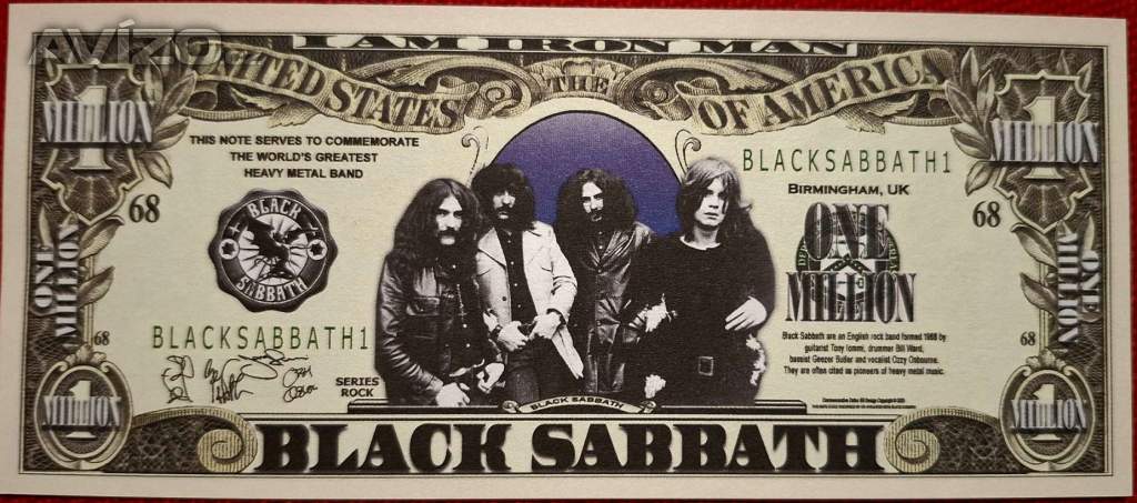 Pamětní bankovka BLACK SABBATH 1000000 USD