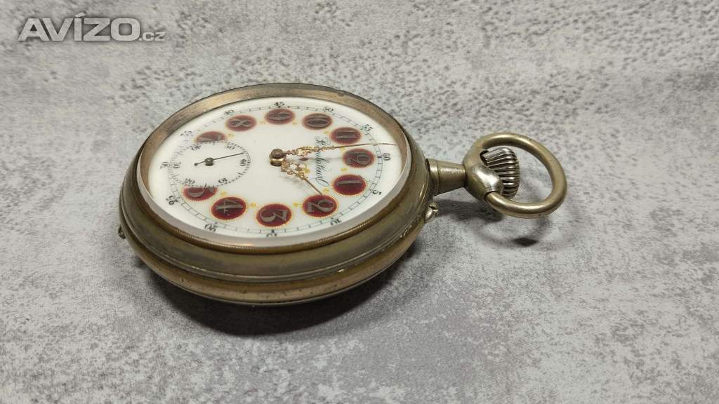 Foto inzerátu Monstrózní staré kapesní hodinky s lokomotivou, 66mm, 202g