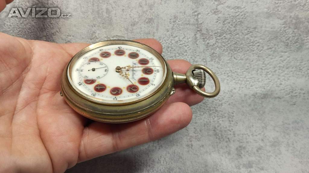 Foto inzerátu Monstrózní staré kapesní hodinky s lokomotivou, 66mm, 202g