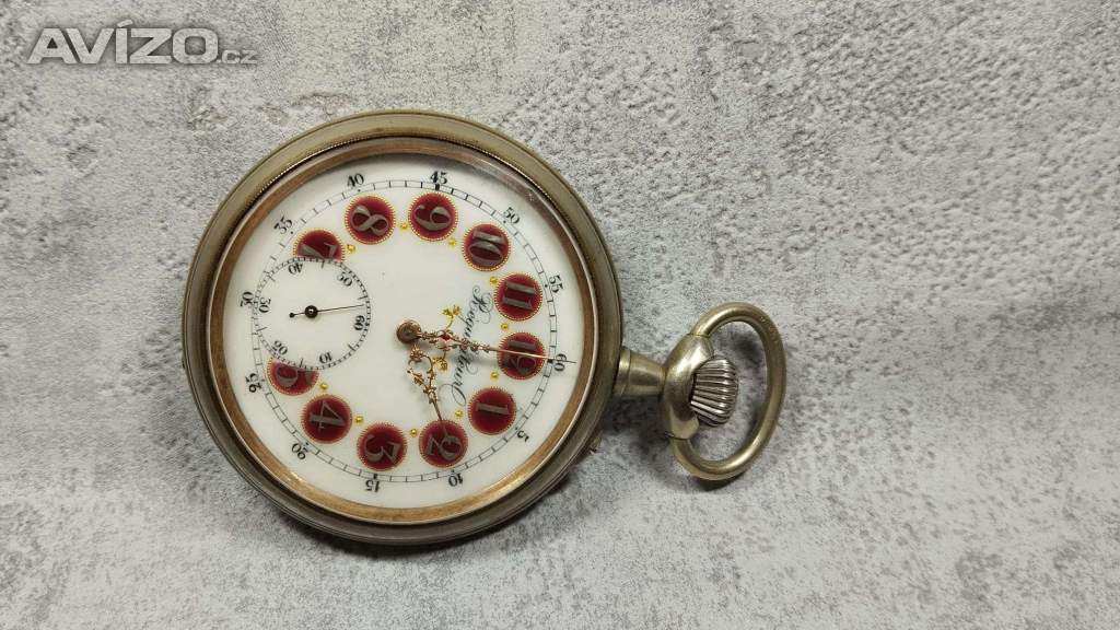 Foto inzerátu Monstrózní staré kapesní hodinky s lokomotivou, 66mm, 202g