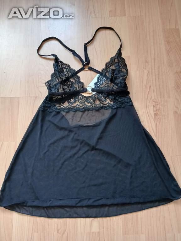 Průsvitný babydoll s krajkou +tanga 
