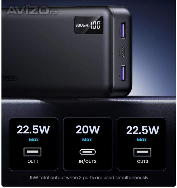 Foto inzerátu Ugreen 20000mAh Two-way Fast Charging Power Bank.