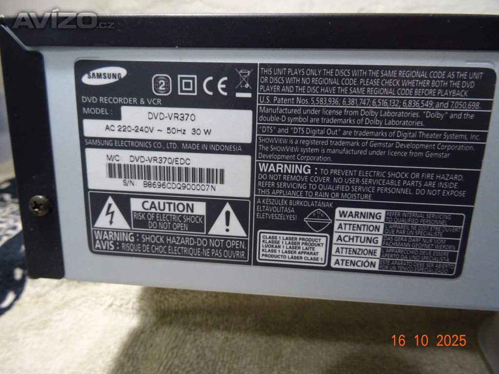 Foto inzerátu COMBO DVD/VIDEO REKORDER SAMSUNG DVR-VR370