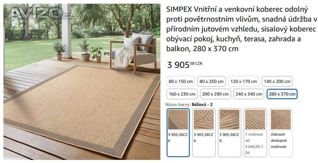 Venkovní koberec 280 x 370 cm - nový