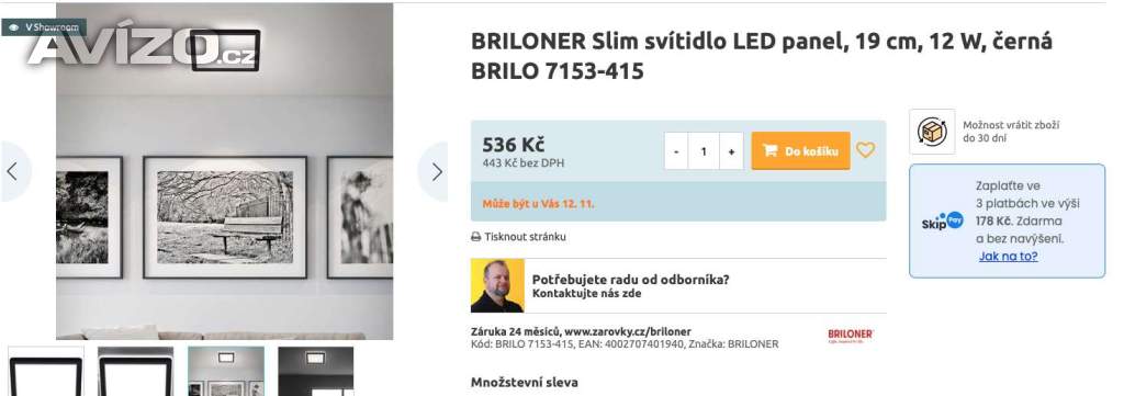 Foto inzerátu LED panel BRILONER Slim svítidlo LED panel, 19 cm, 12 W, černá. Zboží je nový nerozbalené .