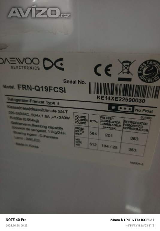 Foto inzerátu us lednice 6 let stara malo pouzivana