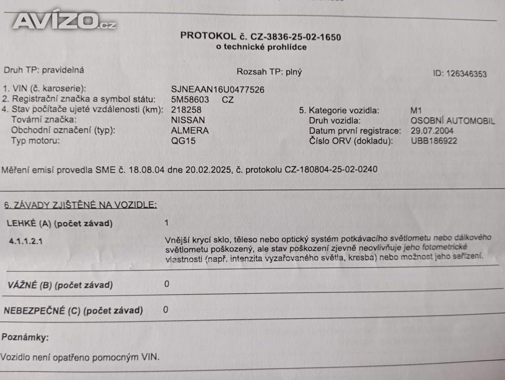 Foto inzerátu Nissan Almera 1.5 benzín 72 kW 