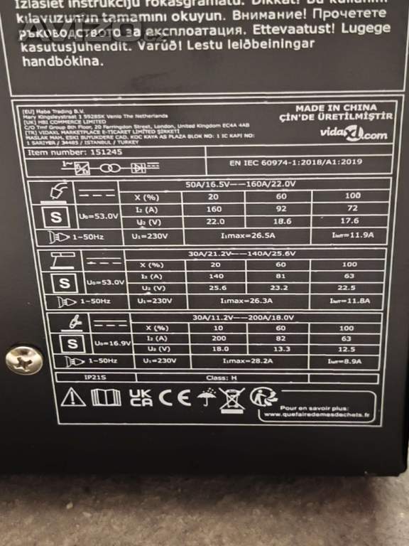 Foto inzerátu Svářečka vidaXL MIG/MMA/TIG 200A