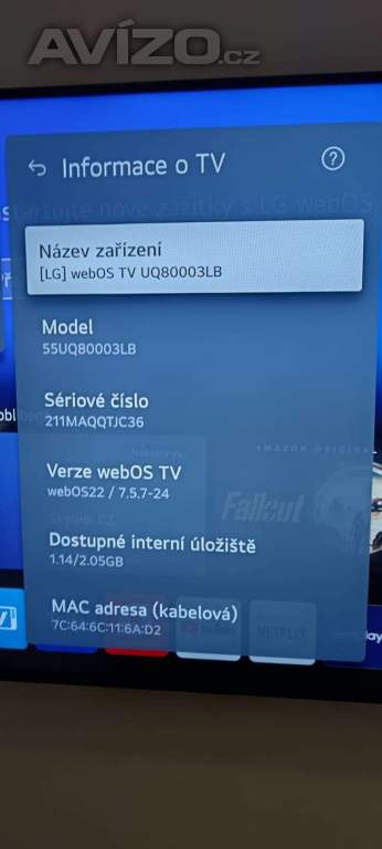 Foto inzerátu prodám chytrou TV LG 55” – model 55UQ80003LB.