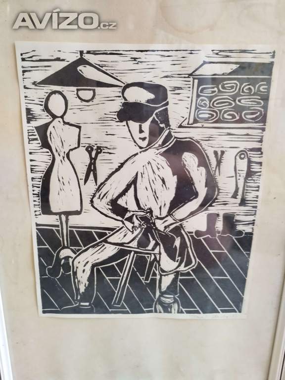 Foto inzerátu 2x linoryt - povolaní krejčí/keramika signováno