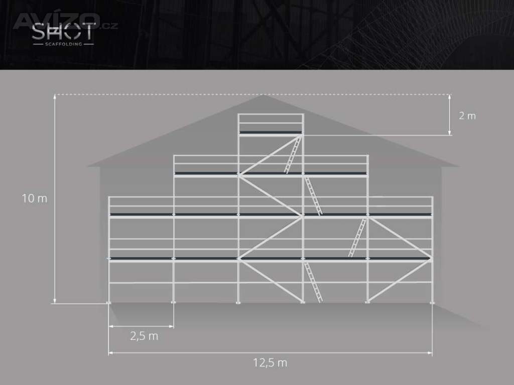 Plettac štítové lešení – nové zboží, pevná ocel 10,30 X 12,50