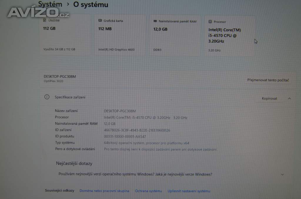 Foto inzerátu Dell OptiPlex 3020 SFF i5/12GB/SSD 128GB