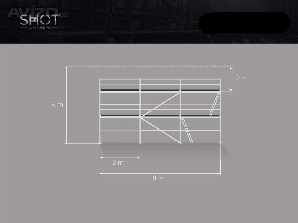Nové ocelové lešení Plettac na fasádu – dobrá cena! 6,3X9=56,70M2
