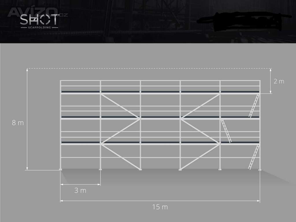 Ocelové lešení Plettac – nové, s dodávkou po celé ČR 8,3X15