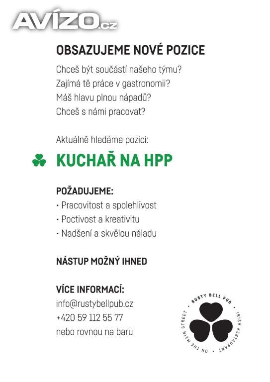 KUCHAŘ na HPP - OBSAZUJEME POZICI - KUCHAŘ na HPP