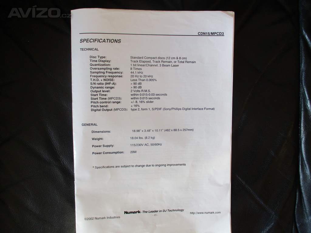 Foto inzerátu NUMARK CDN15/MPCD3 PROF.CD PLAYERS