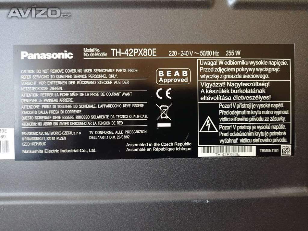 Foto inzerátu Plazma TV Panasonic TH-42PX80E